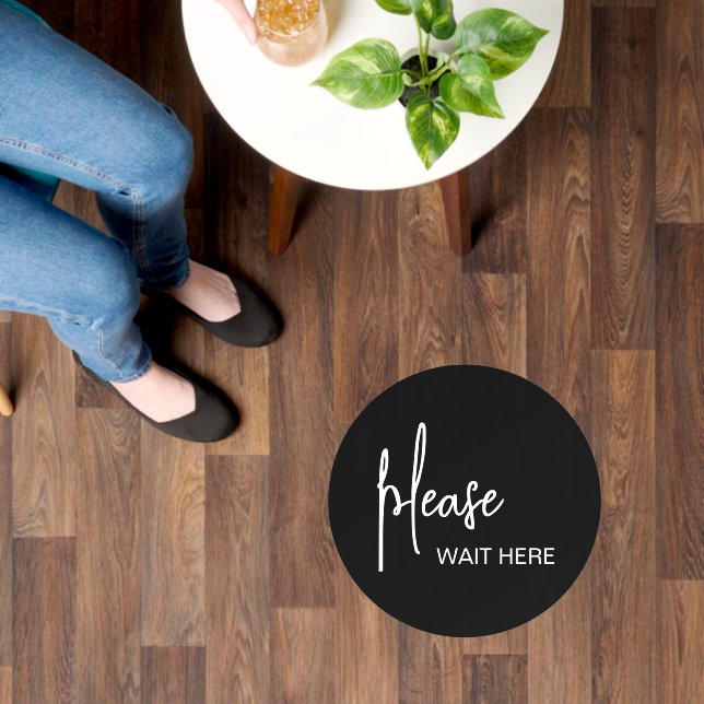 Custom Simple Please Wait Here Black Business Floor Decals (Floor)