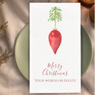 Custom Simple Red Watercolor Greenery Christmas Paper Guest Towels