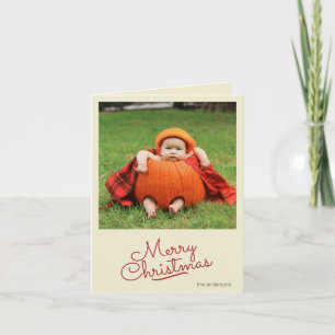 Custom Simple Retro Single Photo Christmas Card