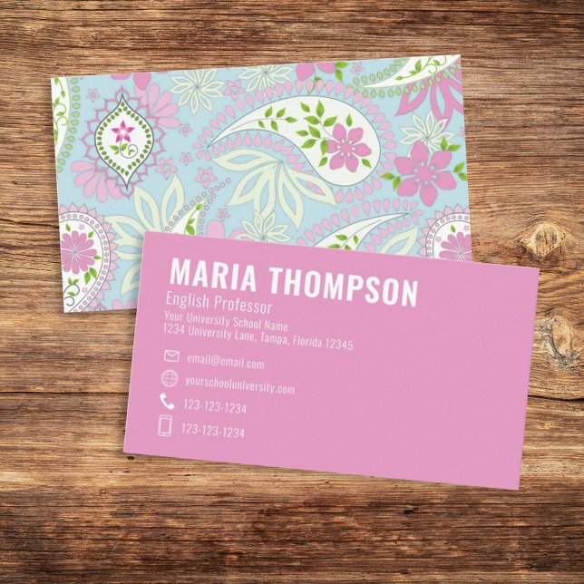 Custom Simple Stylish Pink Blue Elegant Paisley Business Card (Creator Uploaded)