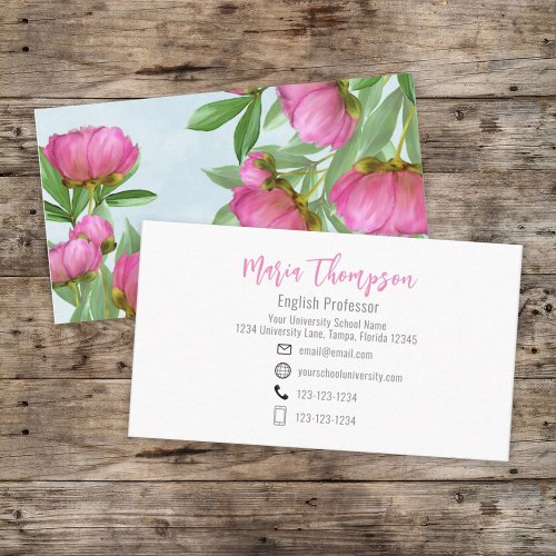 Custom Simple Stylish Pink Floral Professional Business Card