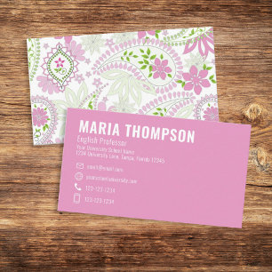 Custom Simple Stylish Pink Pretty Elegant Paisley Business Card