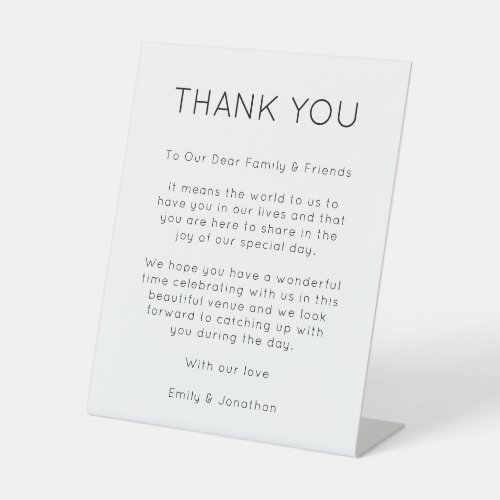 Custom Simple Thank You Letter to Wedding Guests Pedestal Sign