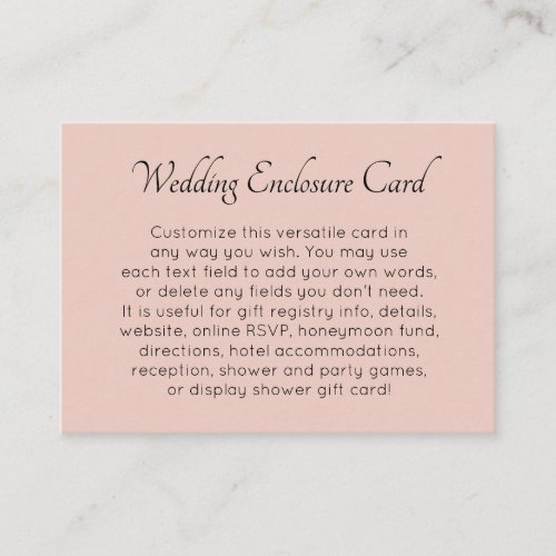 Custom Simple Versatile DIY Blush Pink Wedding Enclosure Card