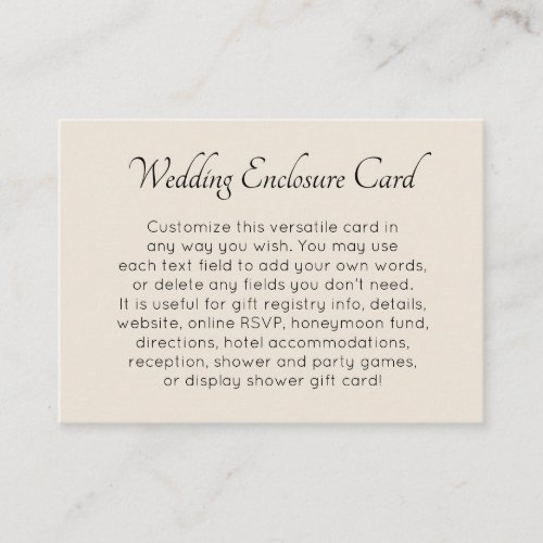 Custom Simple Versatile DIY Cream Wedding Enclosure Card