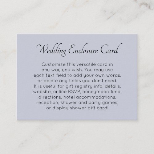 Custom Simple Versatile DIY Dusty Blue Wedding Enclosure Card