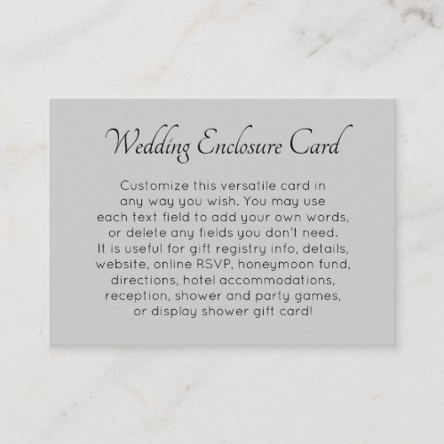 Custom Simple Versatile DIY Light Gray Wedding Enclosure Card