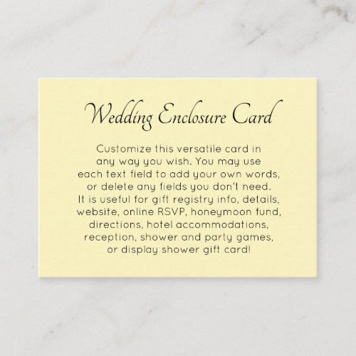 Custom Simple Versatile DIY Yellow Wedding Enclosure Card
