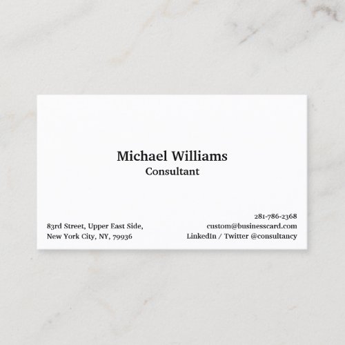 Custom Simple White Professional Modern Minimalist Business Card