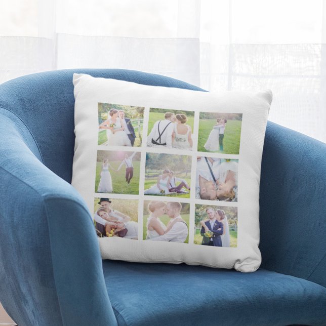 Custom Simple White Square Photo Collage Throw Pillow (Creator Uploaded)