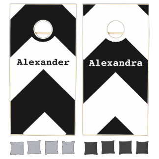 Custom Simply Black white chevron color w/ names Cornhole Set