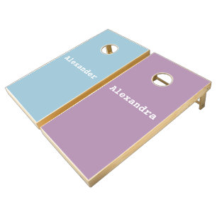Custom Simply Blue purple pink solid color w/ name Cornhole Set