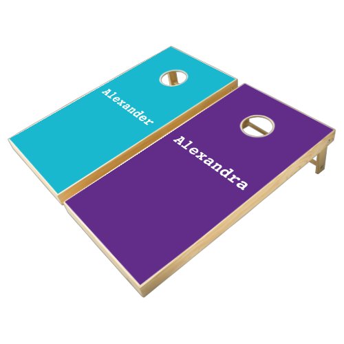 Custom Simply Blue purple  solid color w name Cornhole Set