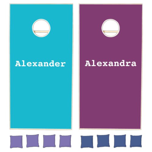 Custom Simply Blue purple  solid color w name Cornhole Set