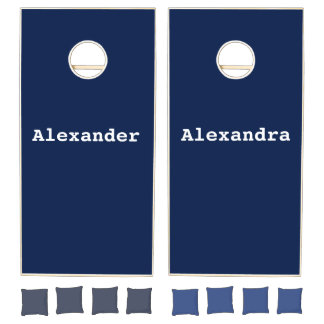 Custom Simply Blue solid color w/ names Cornhole Set