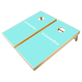 Custom Simply Blue solid color w/ names Cornhole Set