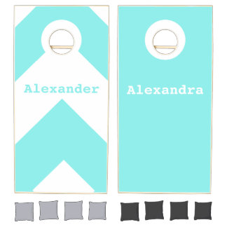 Custom Simply Blue solid color w/ names Cornhole Set