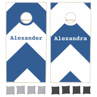 Custom Simply Blue  white chevron color w/ names Cornhole Set