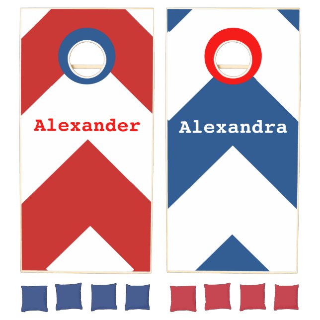 Custom Simply Red White & Blue  chevron w/ names Cornhole Set (Set)