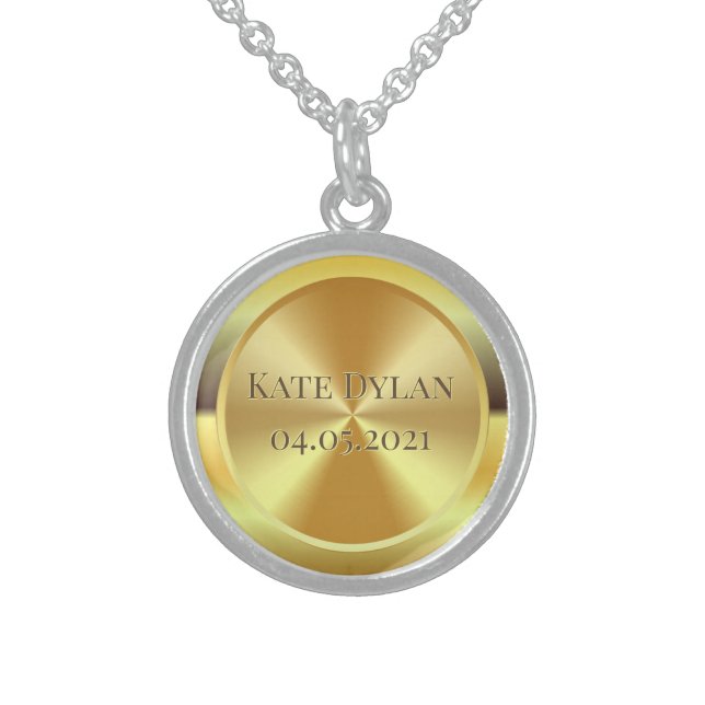 Custom Simulated Engraved Gold Sterling Silver Necklace (Front)