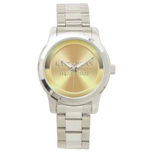 Custom Simulated Engraved Gold Watch