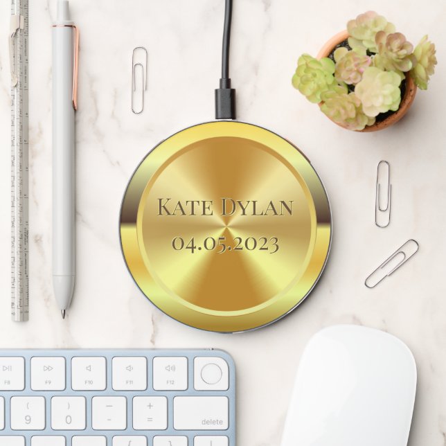 Custom Simulated Engraved Gold Wireless Charger (Desk)