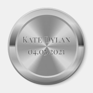 Custom Simulated Engraved Silver Circle Magnet