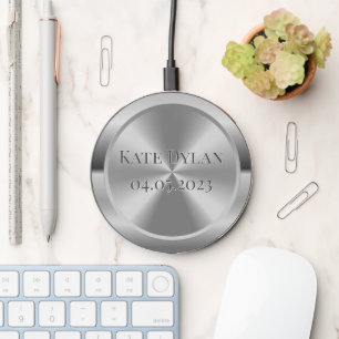 Custom Simulated Engraved Silver Wireless Charger
