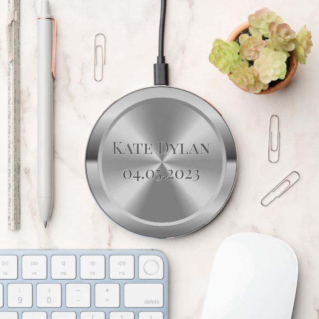 Custom Simulated Engraved Silver Wireless Charger (Desk)