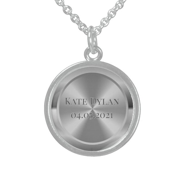 Custom Simulated Engraved Sterling Silver Necklace (Front)