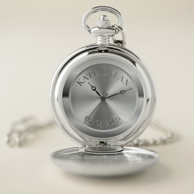 Custom Simulated Engraved Sterling Silver Pocket Watch (Inside)