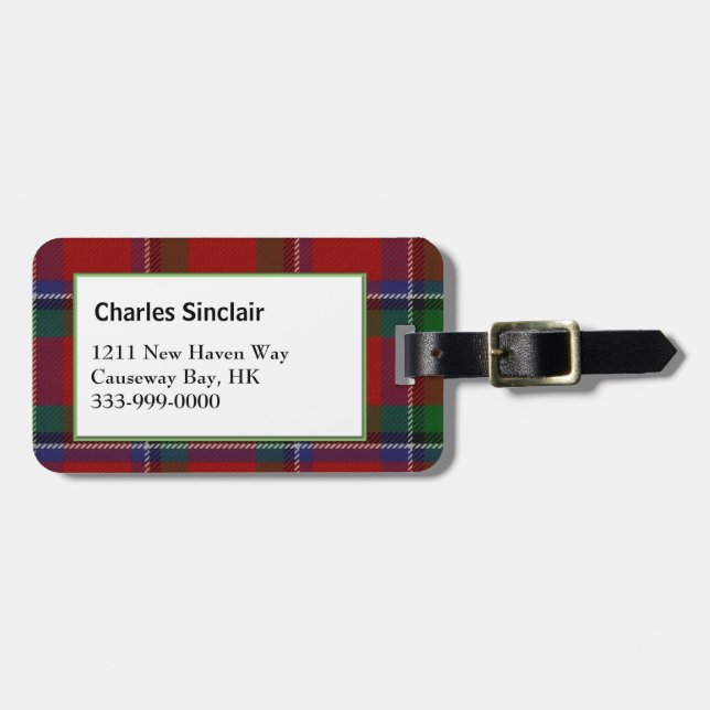 Custom Sinclair Family Tartan Plaid Luggage Tag (Front Horizontal)