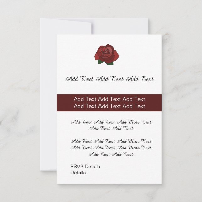 Custom Single Red Rose Wedding or Party Invite (Front)