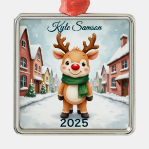 Custom Single Reindeer Town Metal Ornament