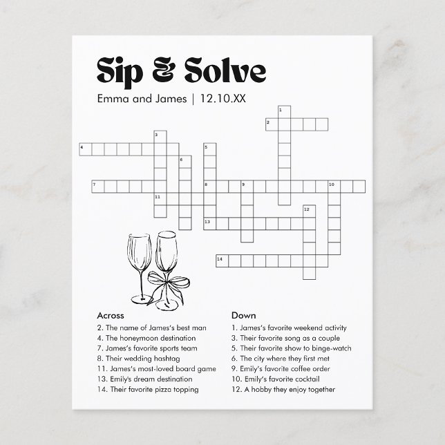 Custom Sip And Solve Wedding Crossword (Creator Uploaded)