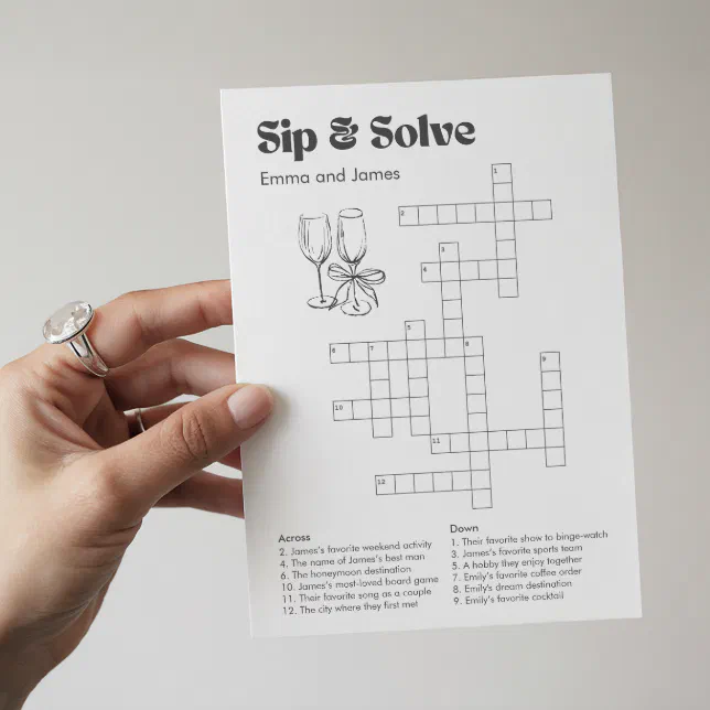 Custom Sip And Solve Wedding Crossword Invitation
