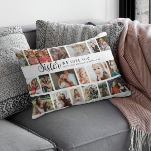 Custom Sister 18 Photo Collage Lumbar Pillow