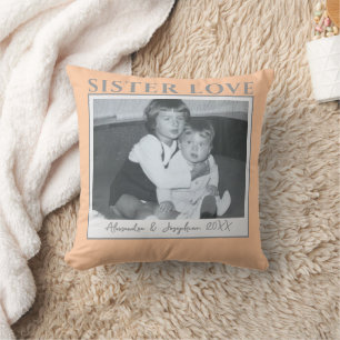 Custom Sister Love Photo Names Year Peach Pastel Throw Pillow
