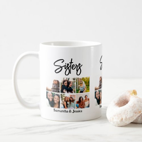 Custom Sisters Script 6 Photo Collage Coffee Mug