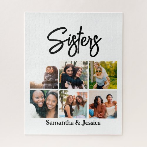 Custom Sisters Script 6 Photo Collage Jigsaw Puzzle