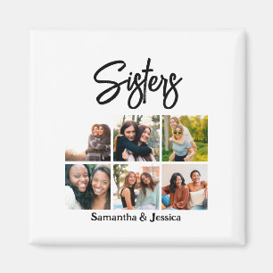 Custom Sisters Script 6 Photo Collage Magnet
