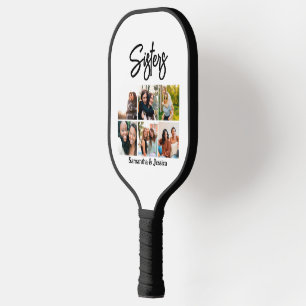 Custom Sisters Script 6 Photo Collage  Pickleball Paddle