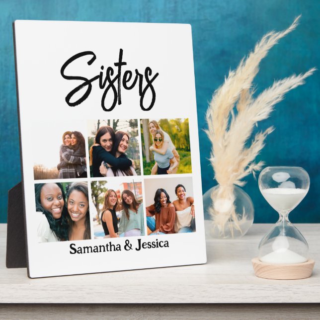 Custom Sisters Script 6 Photo Collage Plaque (Side)