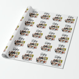 Custom Sisters Script 6 Photo Collage Wrapping Paper