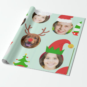 Custom Six Photo Christmas Crew Funny Gift Wrapping Paper