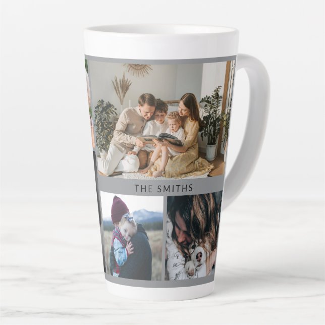 Custom Six-Photo Collage and Personalized Text Latte Mug (Right Angle)