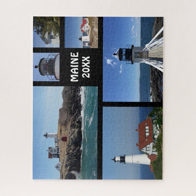 Custom Six Photo Collage Maine Lighthouses Jigsaw Puzzle (Vertical)
