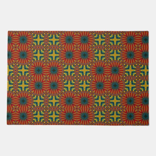 Custom Size Red Blue Yellow Tribal Dog Feeding Mat