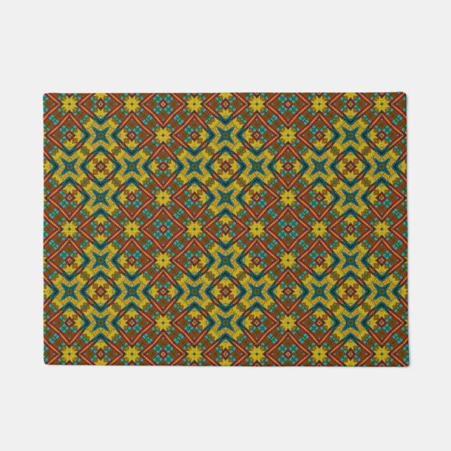  Custom Size Red Blue & Yellow Tribal Dog Food Mat (Front)