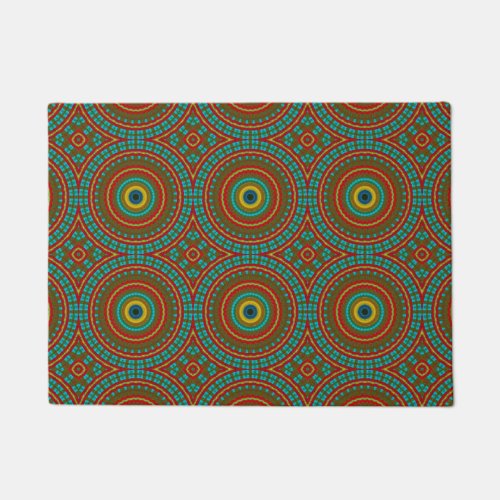  Custom Size Turquoise and Red Tribal Cat Bowl Mat